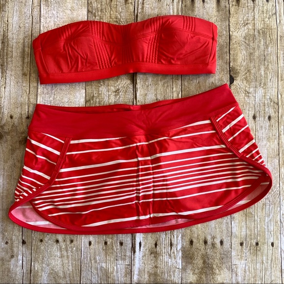 Athleta Encinitas red two piece swim skirt Sz M - Picture 1 of 5